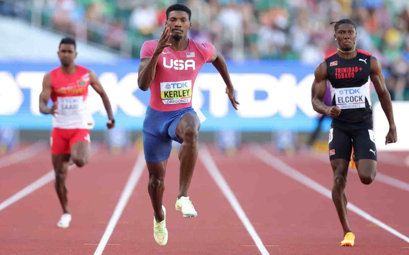 Kerley wins World Championships 100m title as the USA sweeps the podium